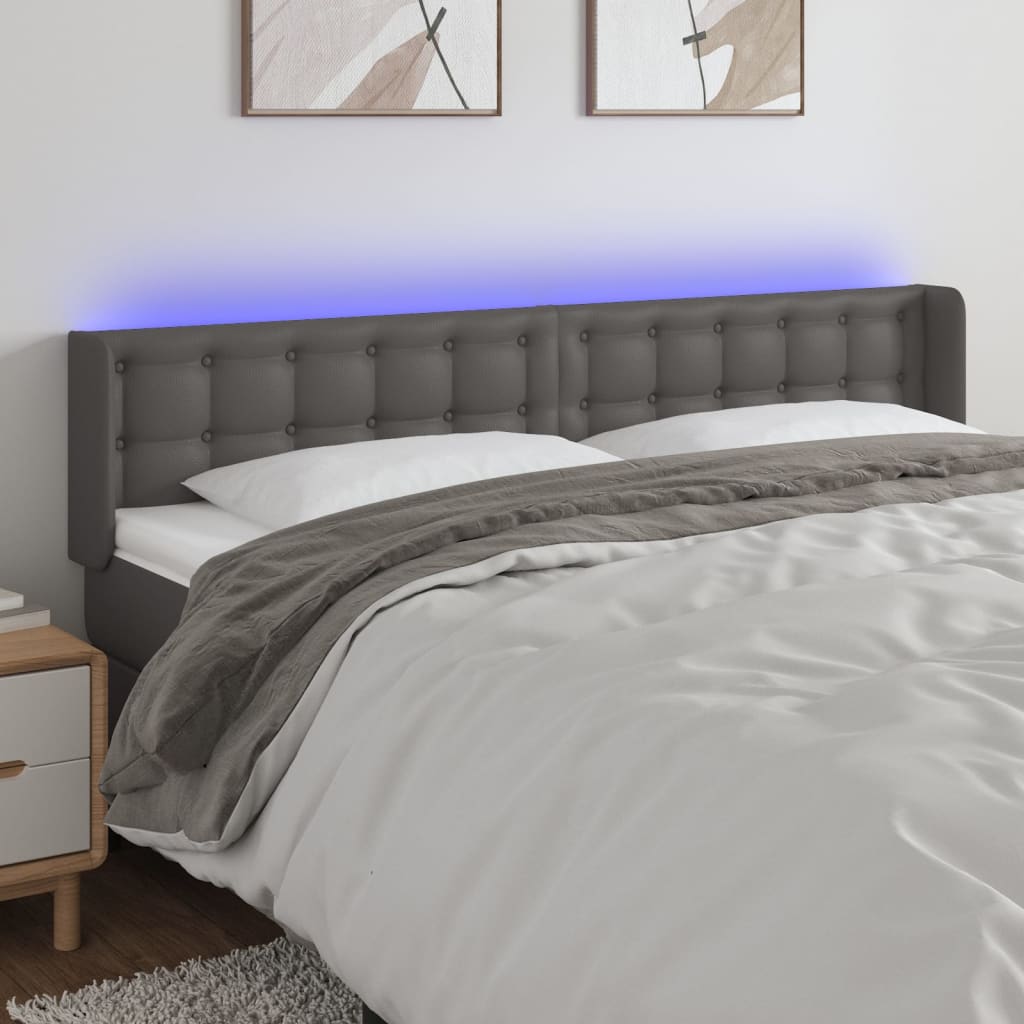sengegavl med LED-lys 183x16x78/88 cm kunstlæder grå