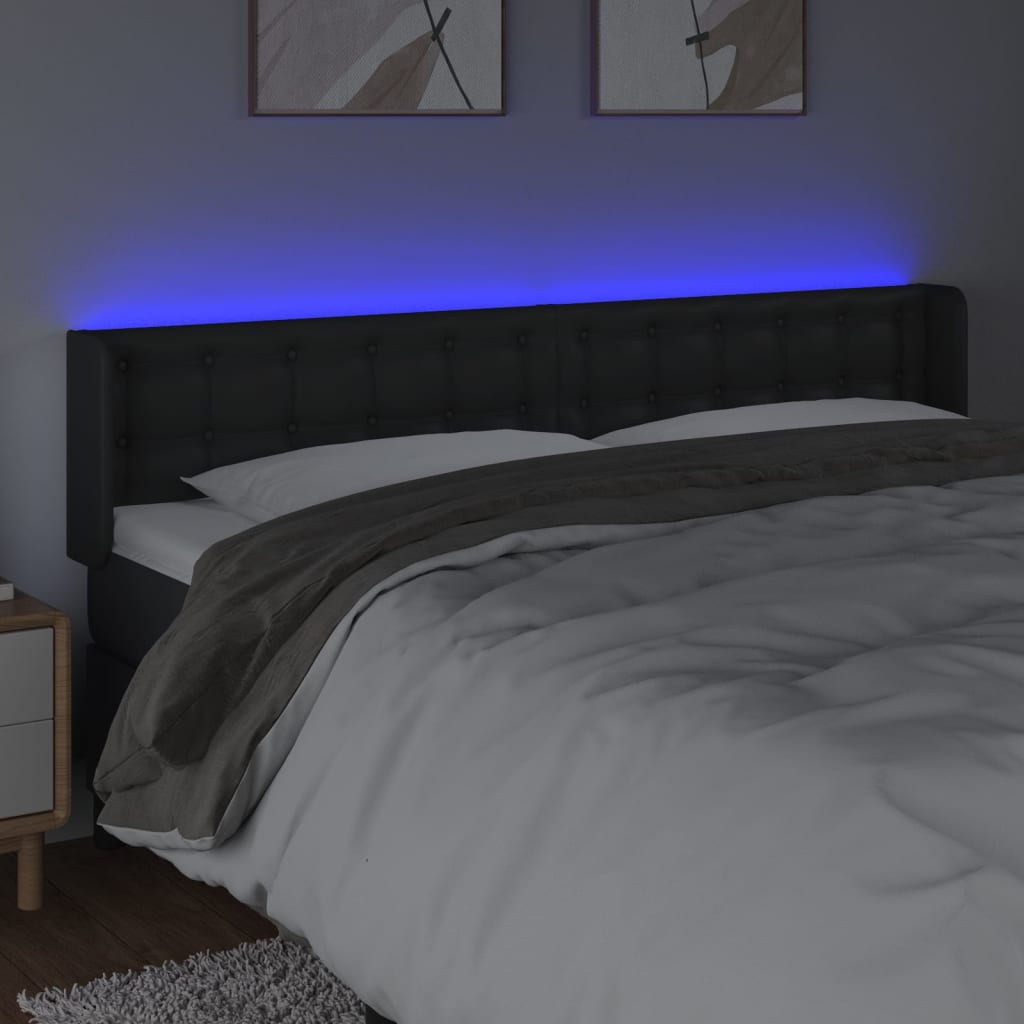 sengegavl med LED-lys 203x16x78/88 cm kunstlæder sort