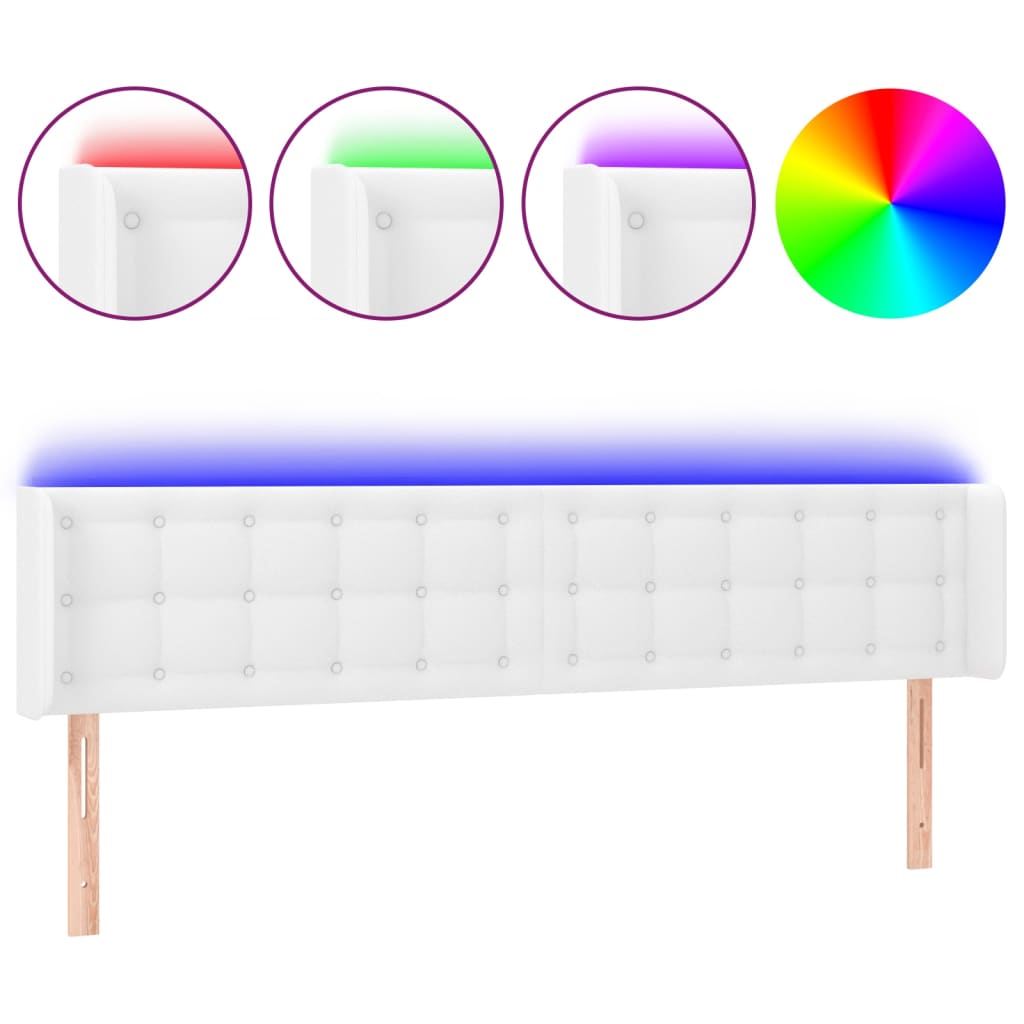 sengegavl med LED-lys 203x16x78/88 cm kunstlæder hvid