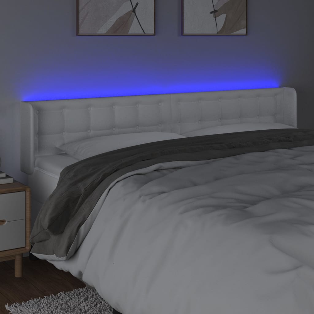 sengegavl med LED-lys 203x16x78/88 cm kunstlæder hvid