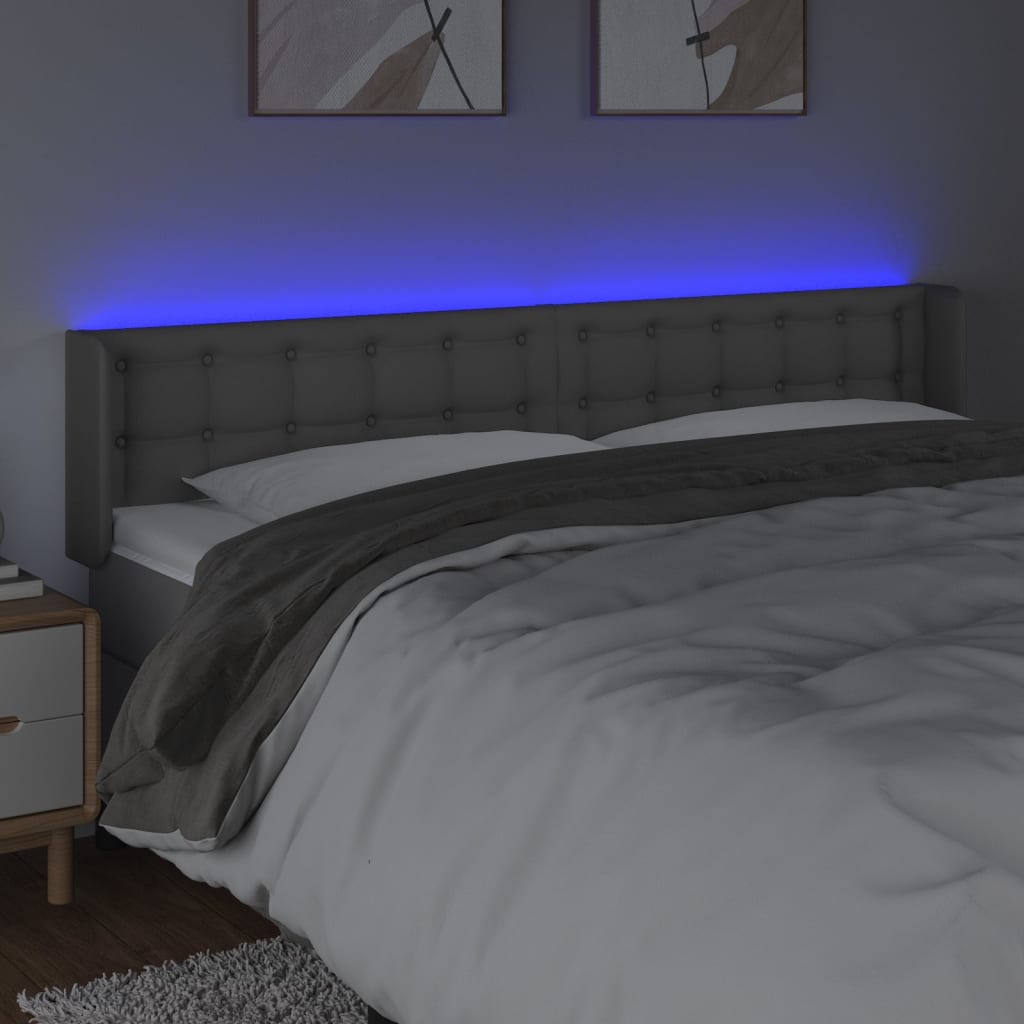 sengegavl med LED-lys 203x16x78/88 cm kunstlæder grå