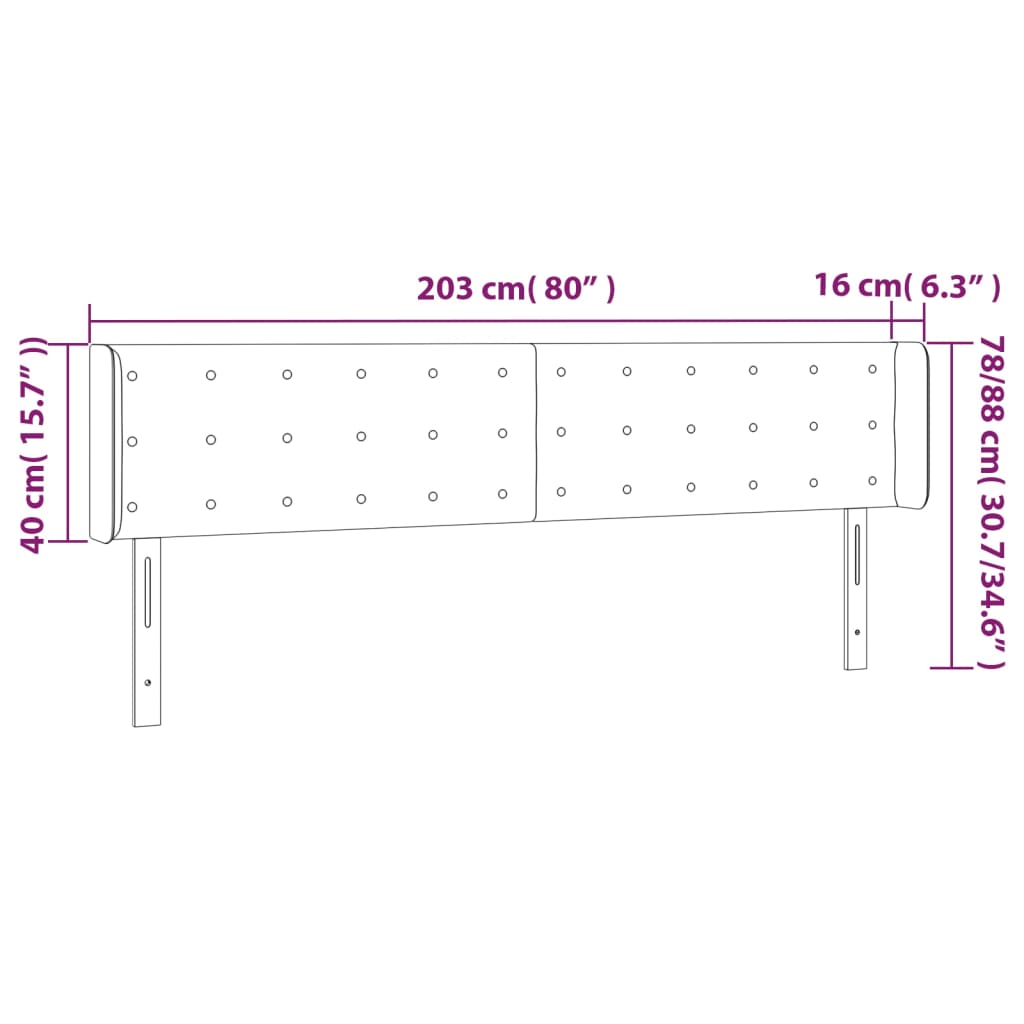 sengegavl med LED-lys 203x16x78/88 cm kunstlæder grå