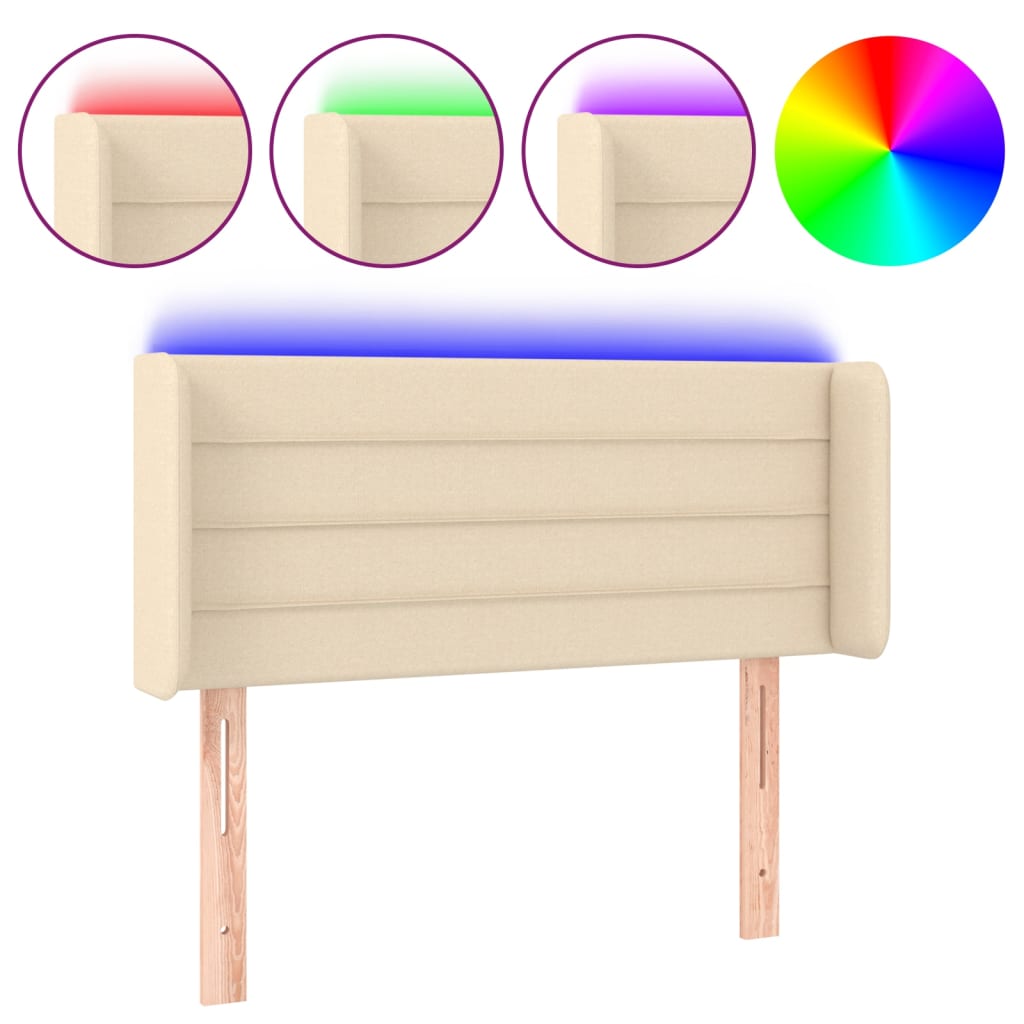 sengegavl med LED-lys 83x16x78/88 cm stof cremefarvet