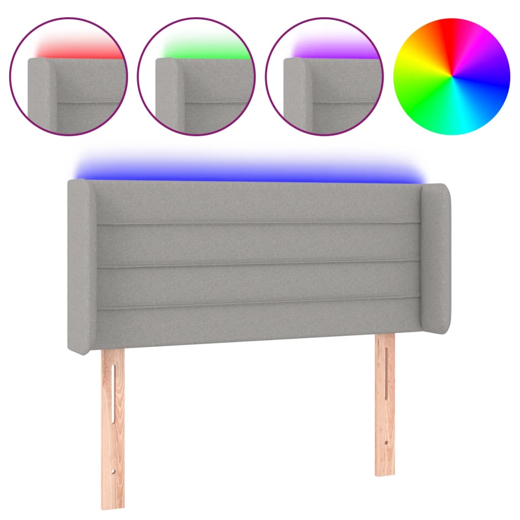 sengegavl med LED-lys 103x16x78/88 cm stof lysegrå