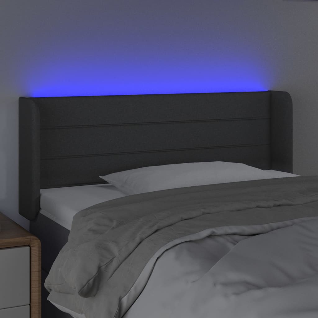 sengegavl med LED-lys 103x16x78/88 cm stof mørkegrå