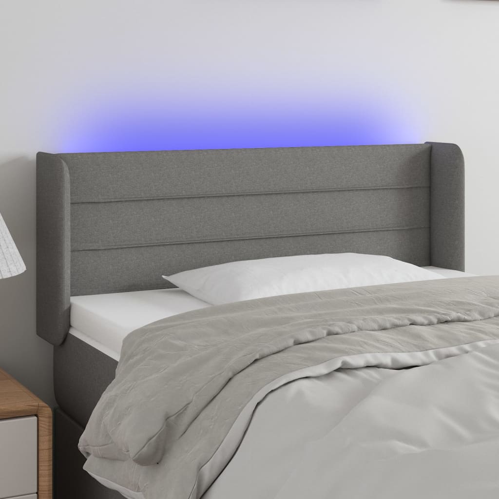 sengegavl med LED-lys 103x16x78/88 cm stof mørkegrå