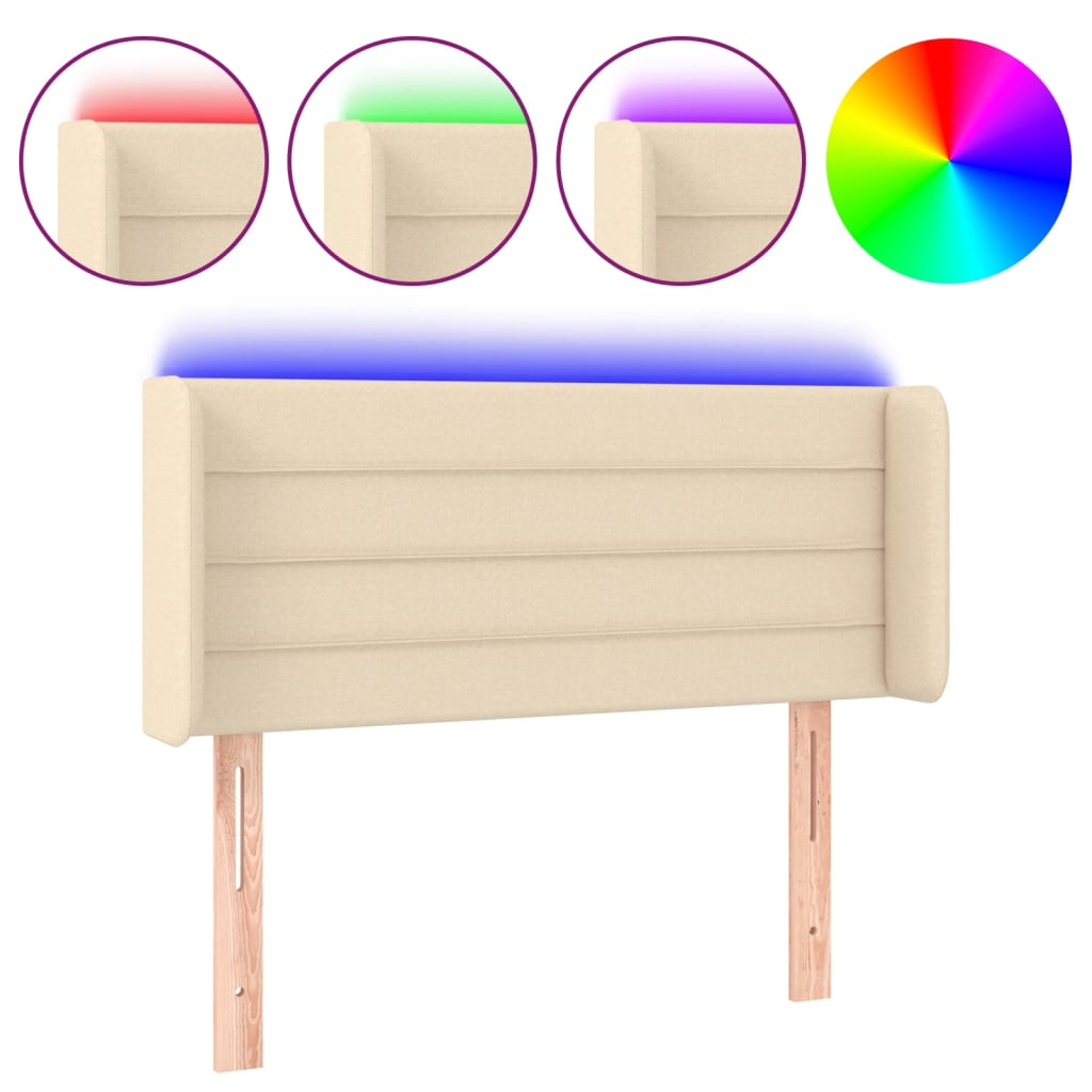sengegavl med LED-lys 103x16x78/88 cm stof cremefarvet