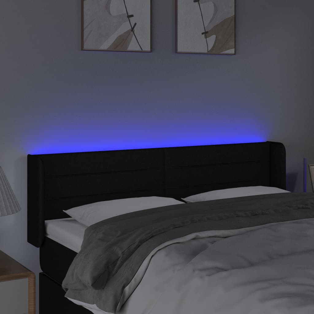 sengegavl med LED-lys 147x16x78/88 cm stof sort