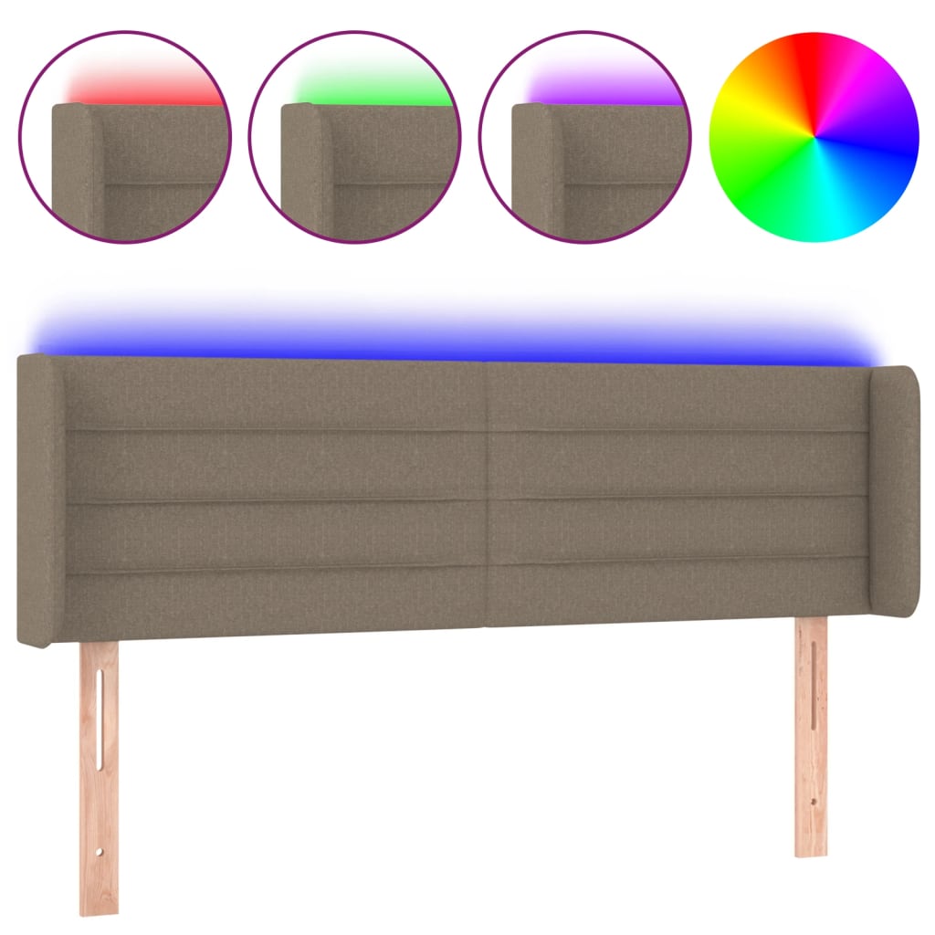 sengegavl med LED-lys 147x16x78/88 cm stof gråbrun