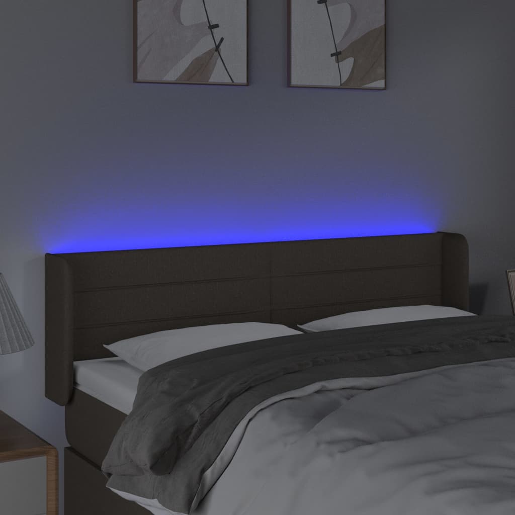 sengegavl med LED-lys 147x16x78/88 cm stof gråbrun