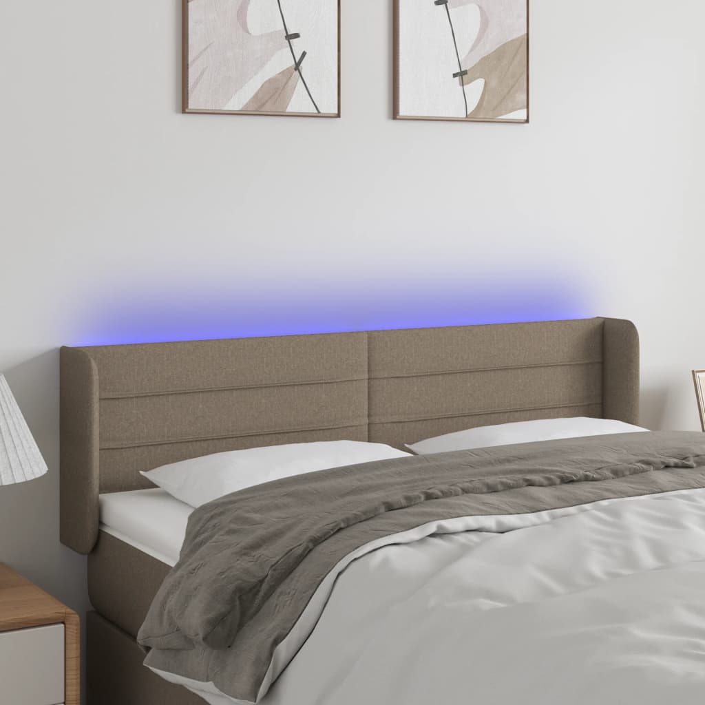 sengegavl med LED-lys 147x16x78/88 cm stof gråbrun