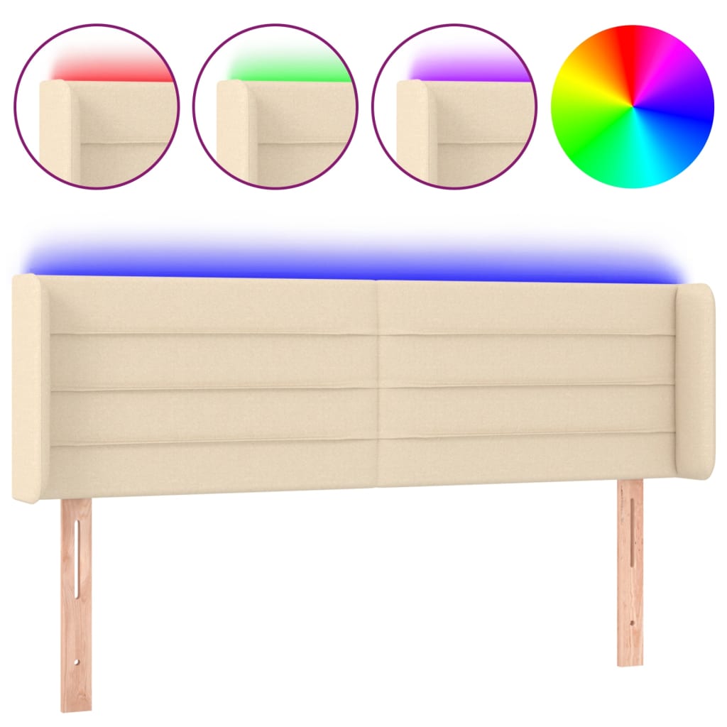 sengegavl med LED-lys 147x16x78/88 cm stof cremefarvet