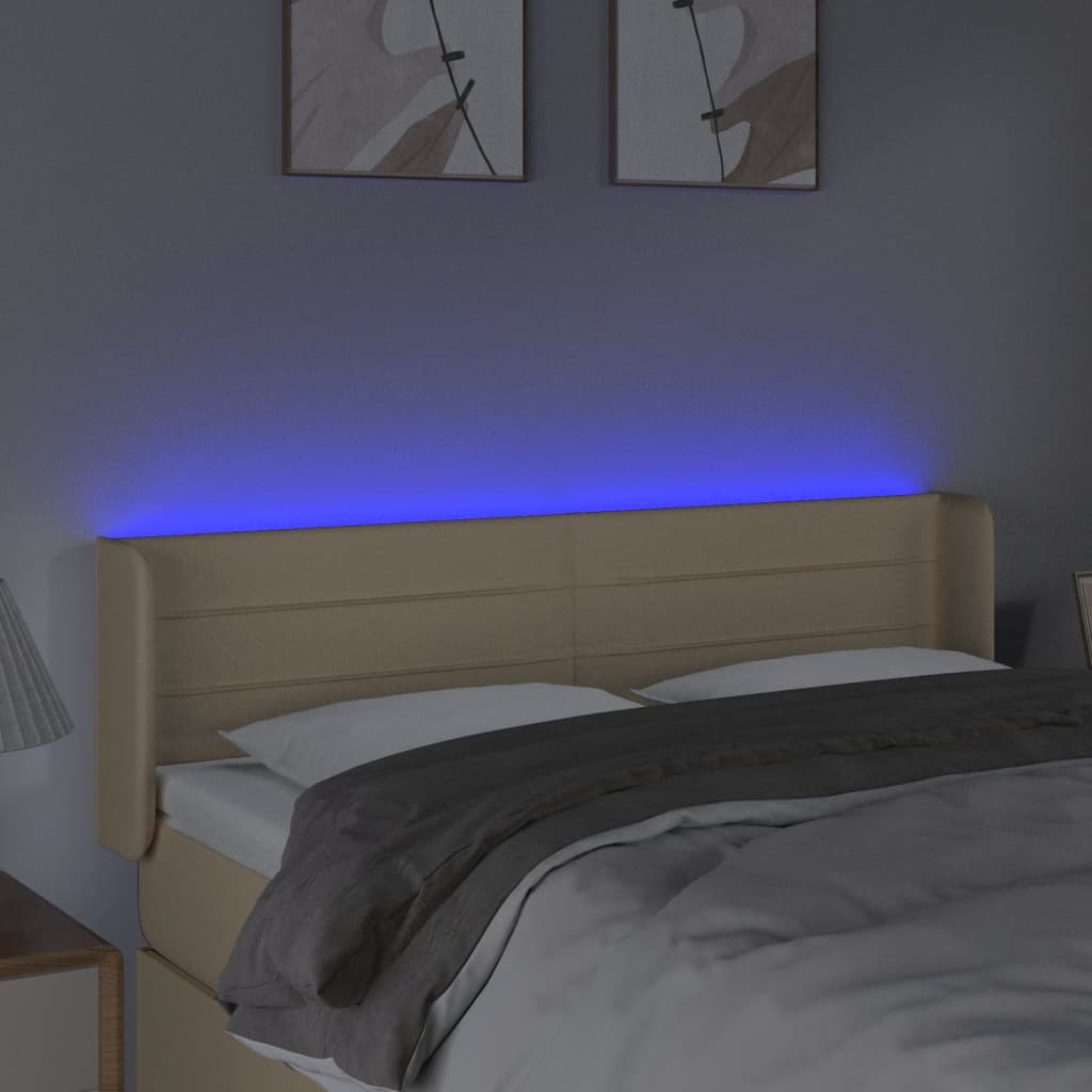 sengegavl med LED-lys 147x16x78/88 cm stof cremefarvet