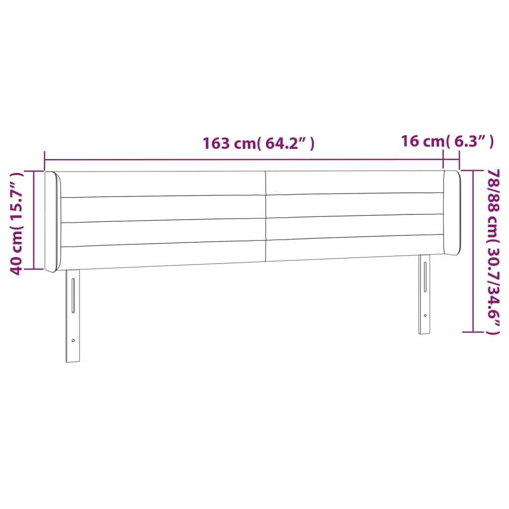 sengegavl med LED-lys 163x16x78/88 cm stof sort