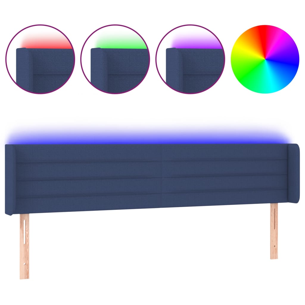 sengegavl med LED-lys 163x16x78/88 cm stof blå