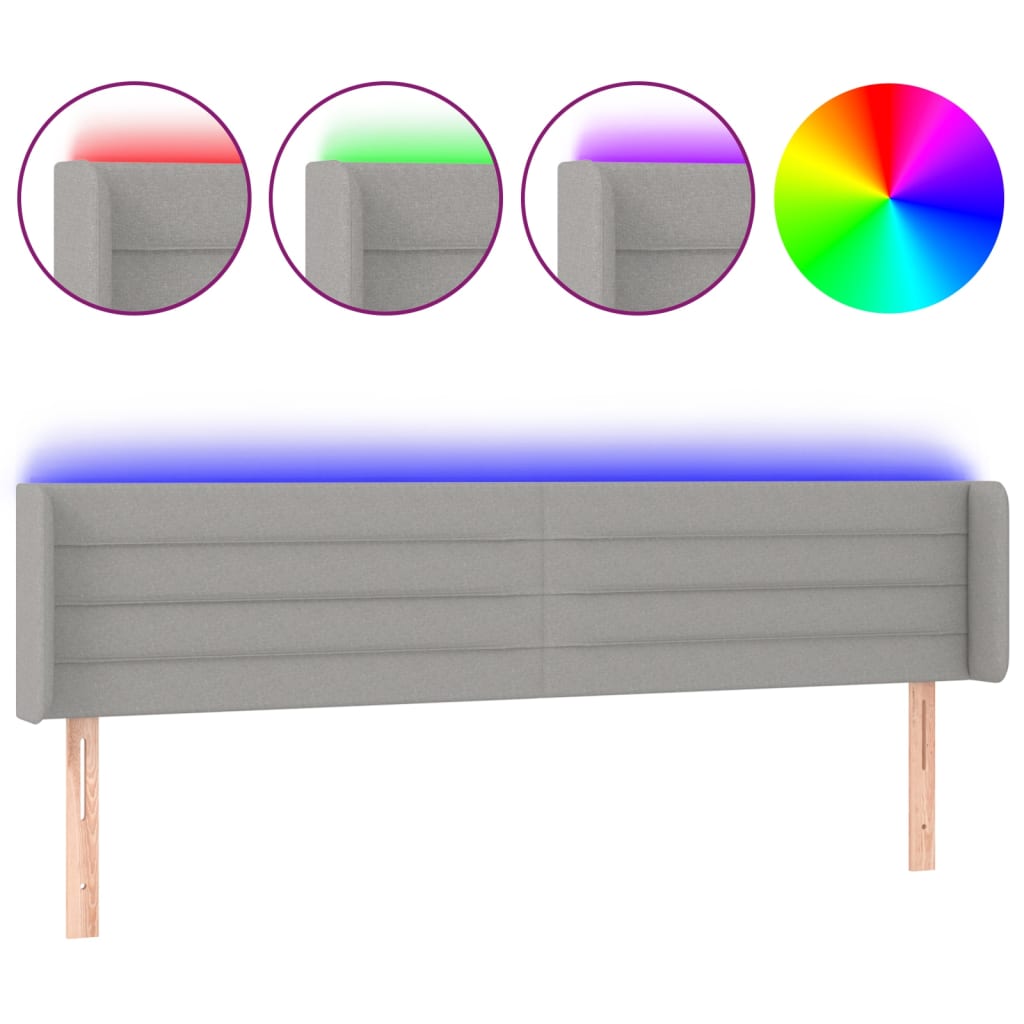 sengegavl med LED-lys 183x16x78/88 cm stof lysegrå