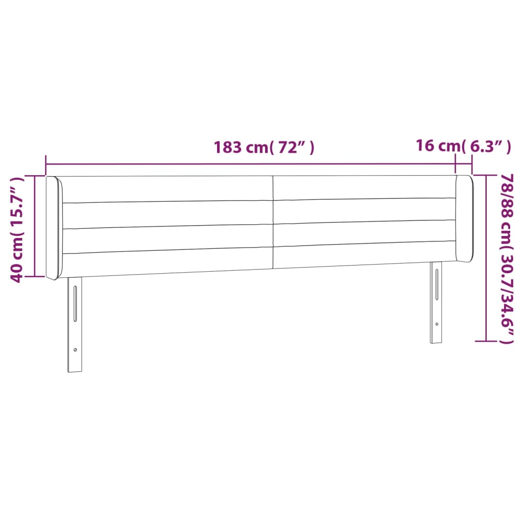 sengegavl med LED-lys 183x16x78/88 cm stof lysegrå