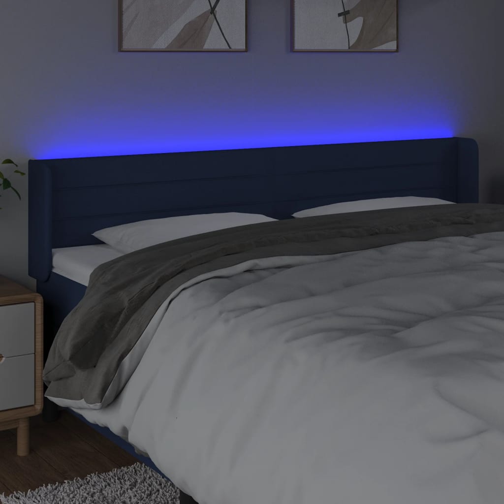 sengegavl med LED-lys 183x16x78/88 cm stof blå