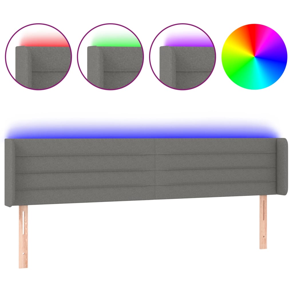 sengegavl med LED-lys 203x16x78/88 cm stof mørkegrå