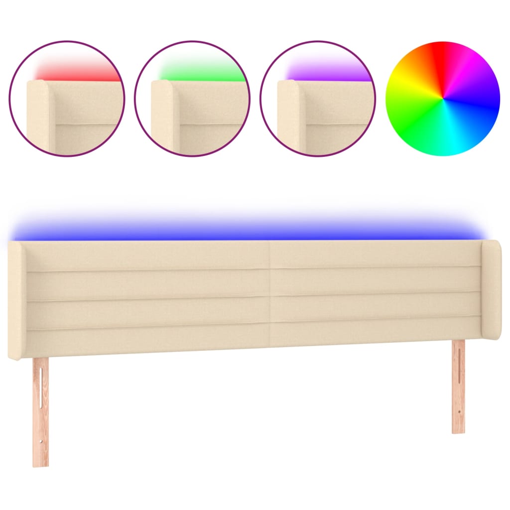 sengegavl med LED-lys 203x16x78/88 cm stof cremefarvet