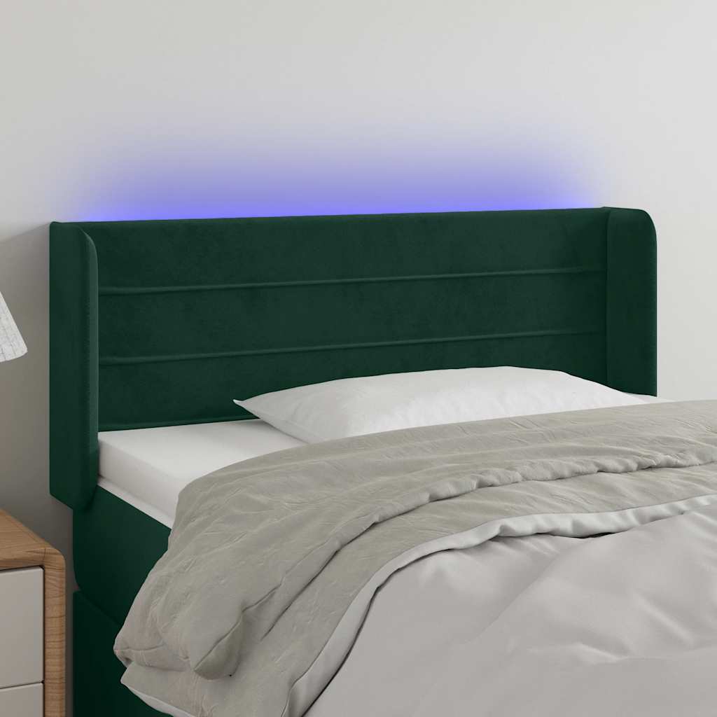 sengegavl med LED-lys 83x16x78/88 cm fløjl Mørkegrøn