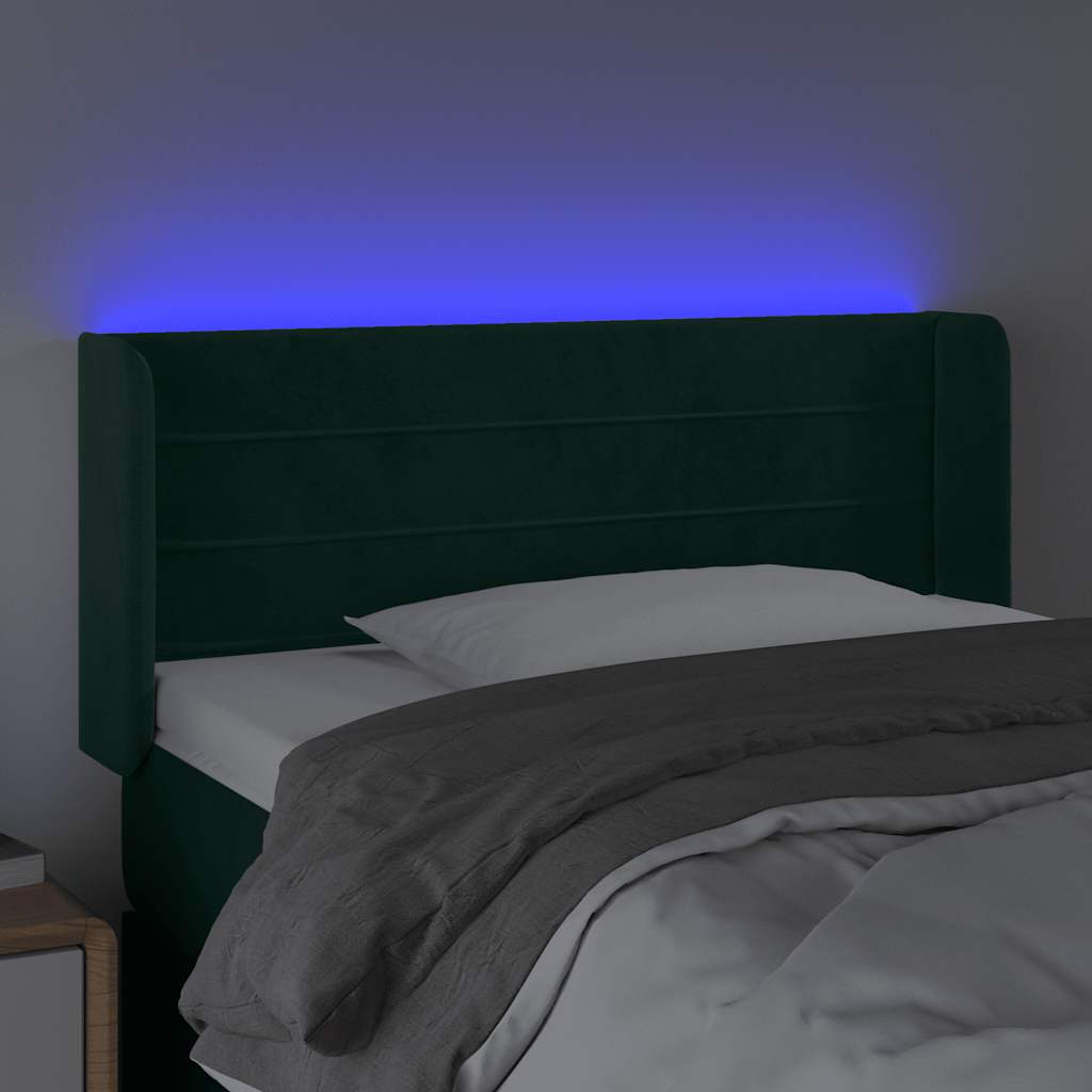 sengegavl med LED-lys 93x16x78/88 cm fløjl Mørkegrøn