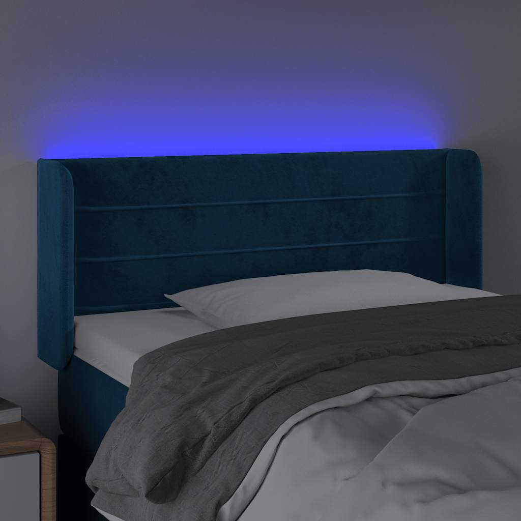 sengegavl med LED-lys 93x16x78/88 cm fløjl Mørkeblå