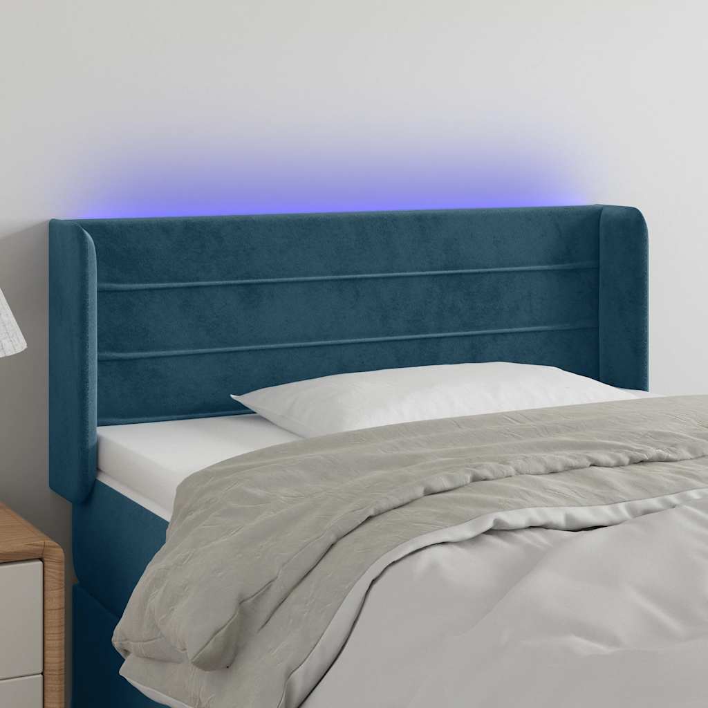 sengegavl med LED-lys 93x16x78/88 cm fløjl Mørkeblå