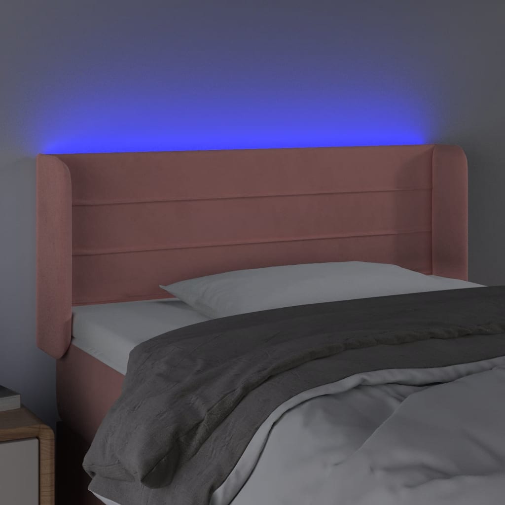 sengegavl med LED-lys 93x16x78/88 cm fløjl lyserød