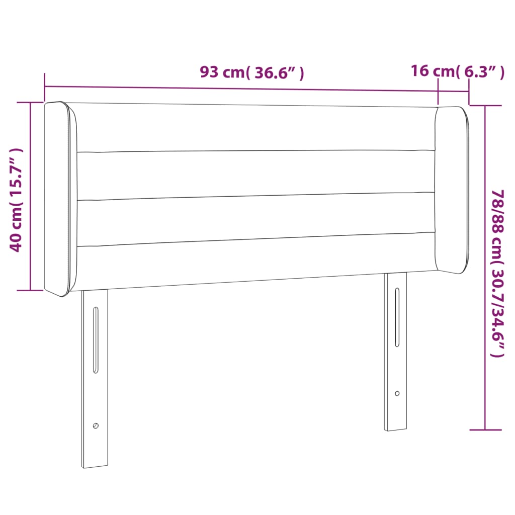 sengegavl med LED-lys 93x16x78/88 cm fløjl lyserød