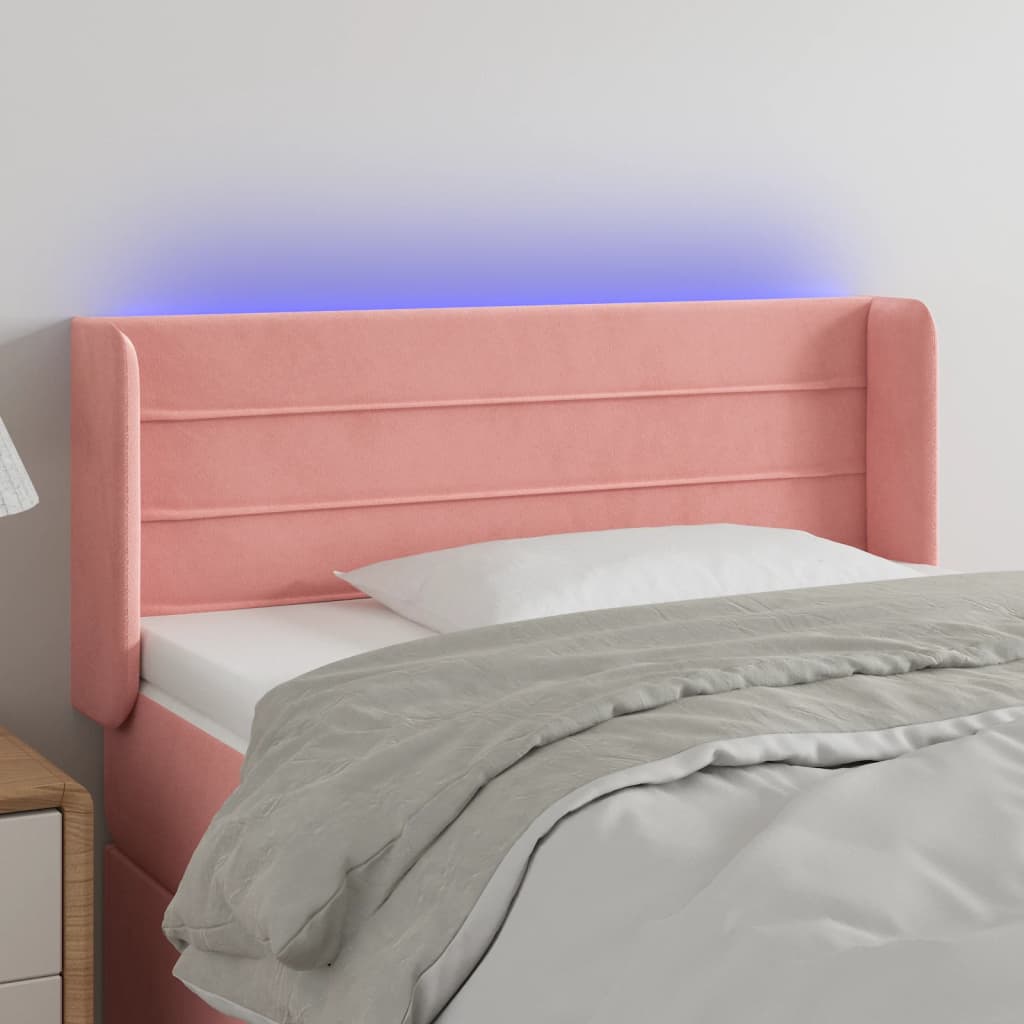 sengegavl med LED-lys 93x16x78/88 cm fløjl lyserød