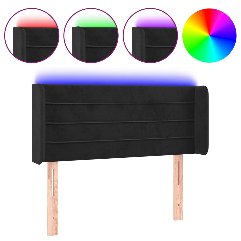 sengegavl med LED-lys 103x16x78/88 cm fløjl sort