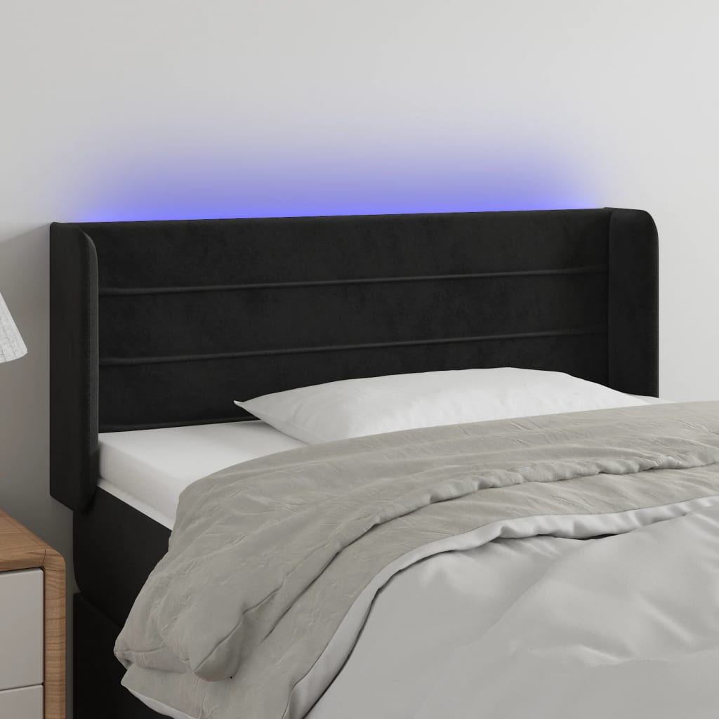sengegavl med LED-lys 103x16x78/88 cm fløjl sort