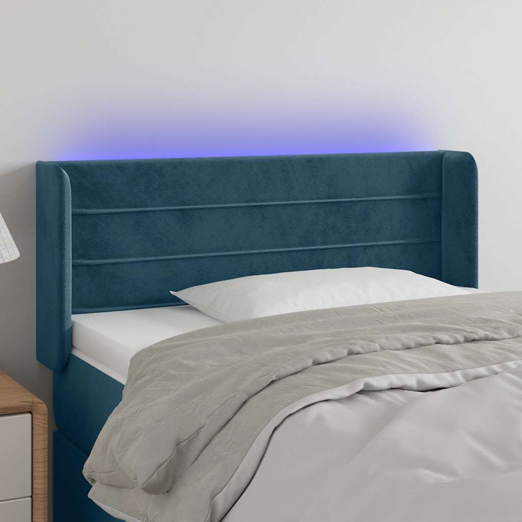 sengegavl med LED-lys 103x16x78/88 cm fløjl mørkeblå