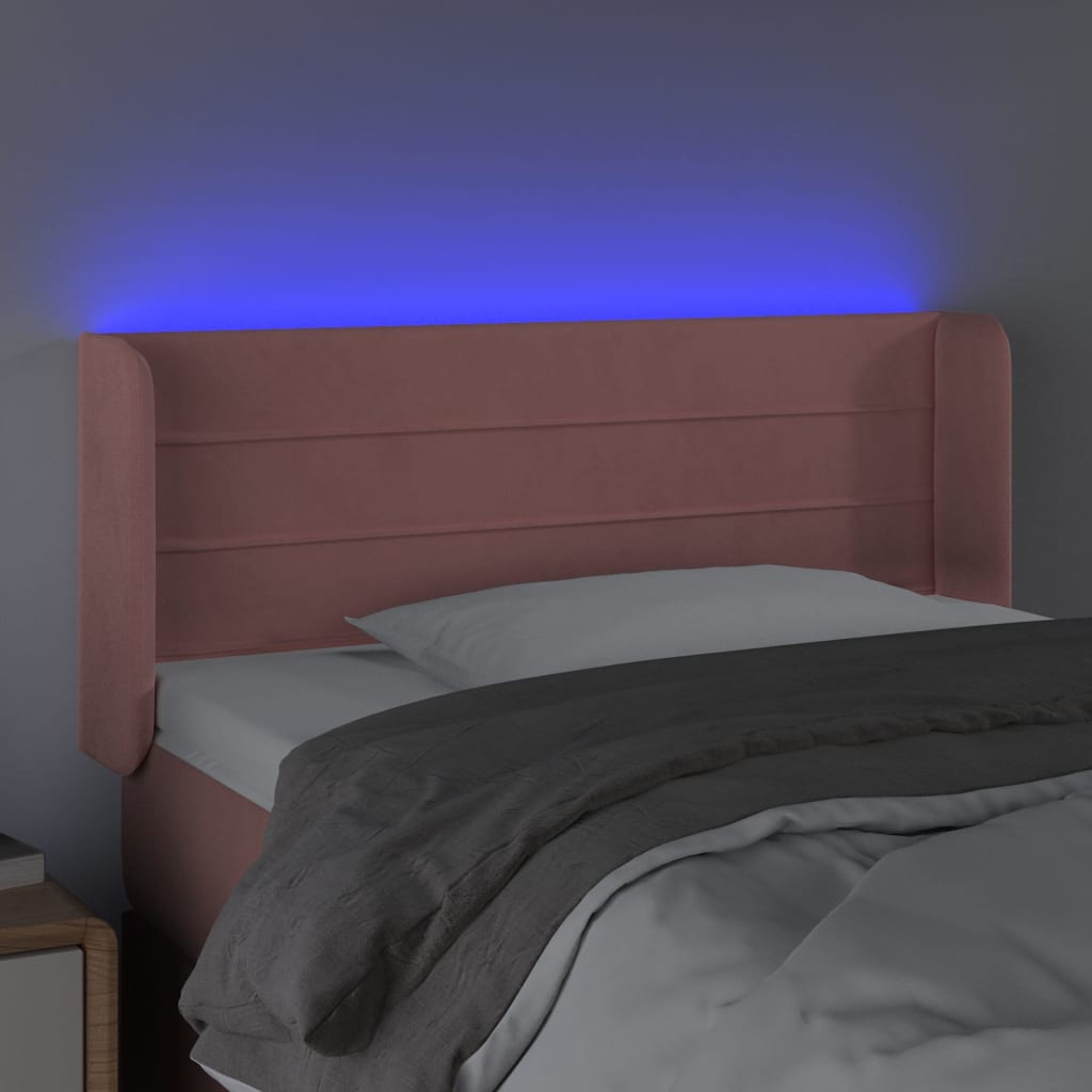 sengegavl med LED-lys 103x16x78/88 cm fløjl lyserød