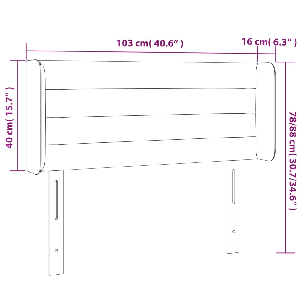 sengegavl med LED-lys 103x16x78/88 cm fløjl lyserød
