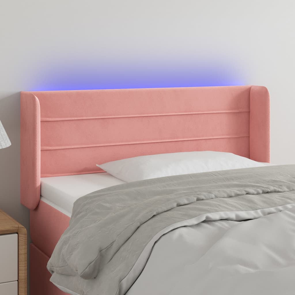 sengegavl med LED-lys 103x16x78/88 cm fløjl lyserød