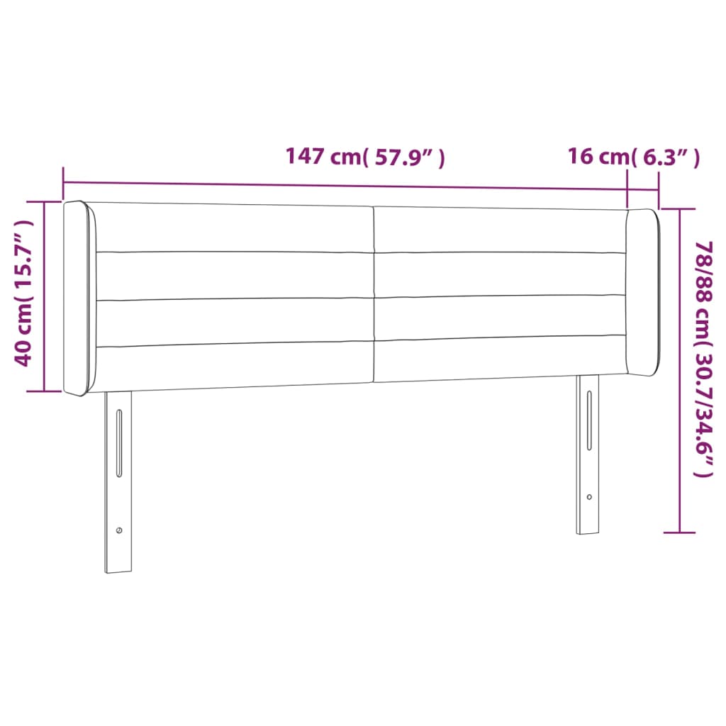 sengegavl med LED-lys 147x16x78/88 cm fløjl lysegrå