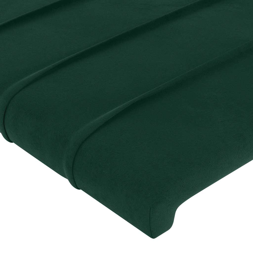 sengegavl med LED-lys 147x16x78/88 cm fløjl mørkegrøn
