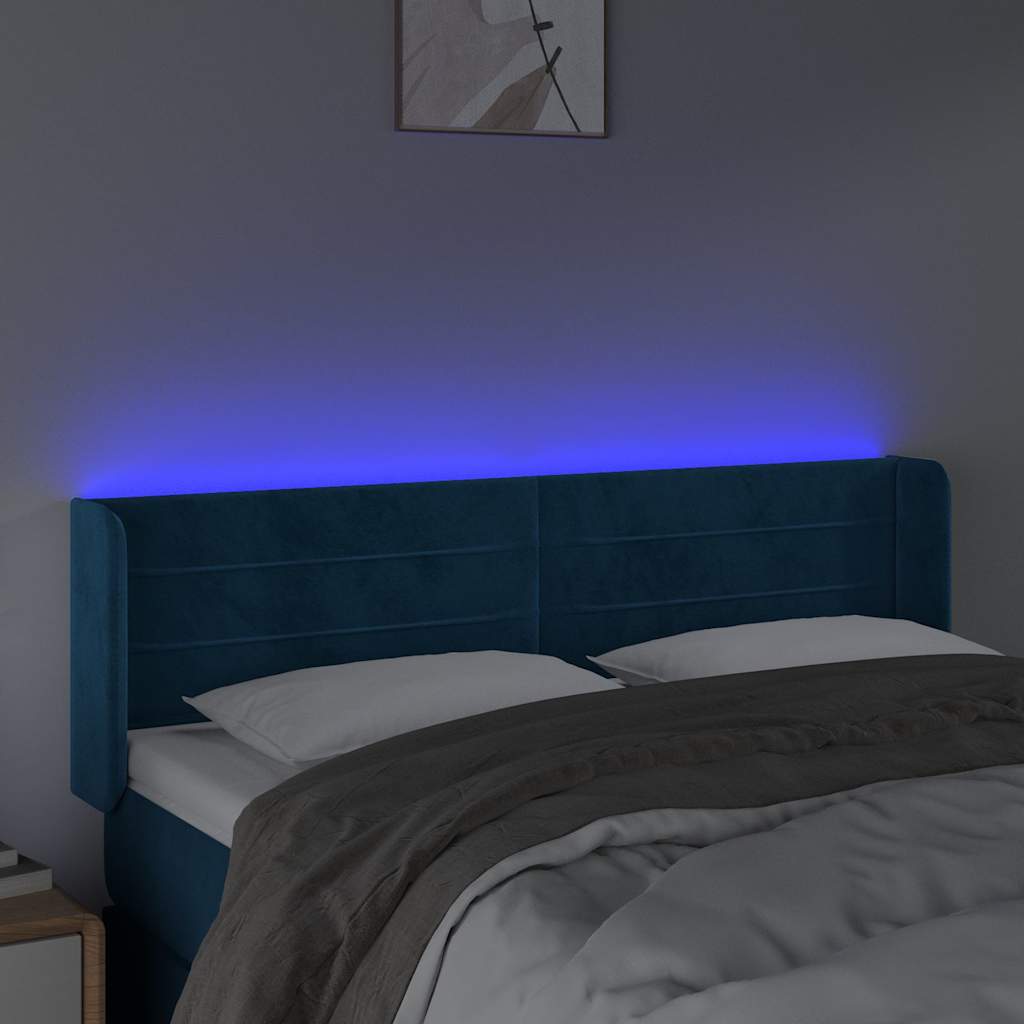 sengegavl med LED-lys 147x16x78/88 cm fløjl mørkeblå