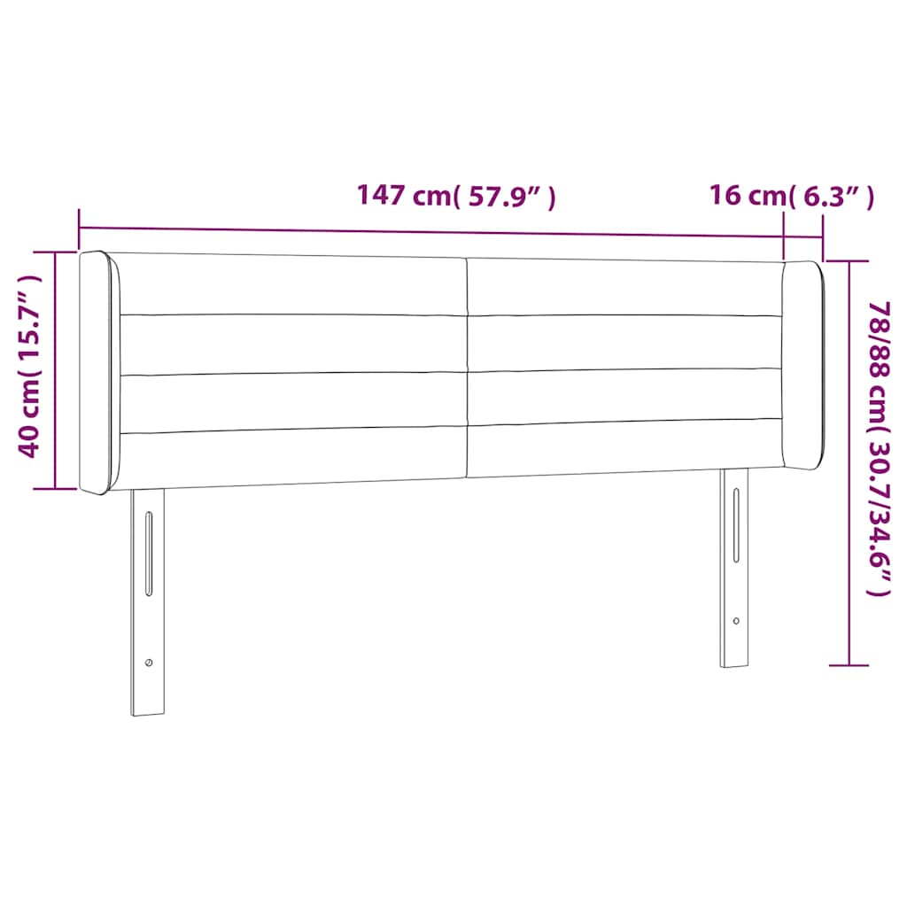 sengegavl med LED-lys 147x16x78/88 cm fløjl mørkeblå