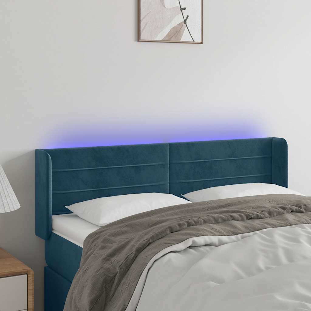 sengegavl med LED-lys 147x16x78/88 cm fløjl mørkeblå