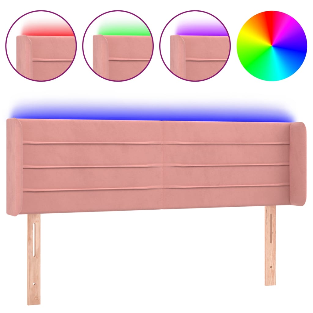 sengegavl med LED-lys 147x16x78/88 cm fløjl lyserød