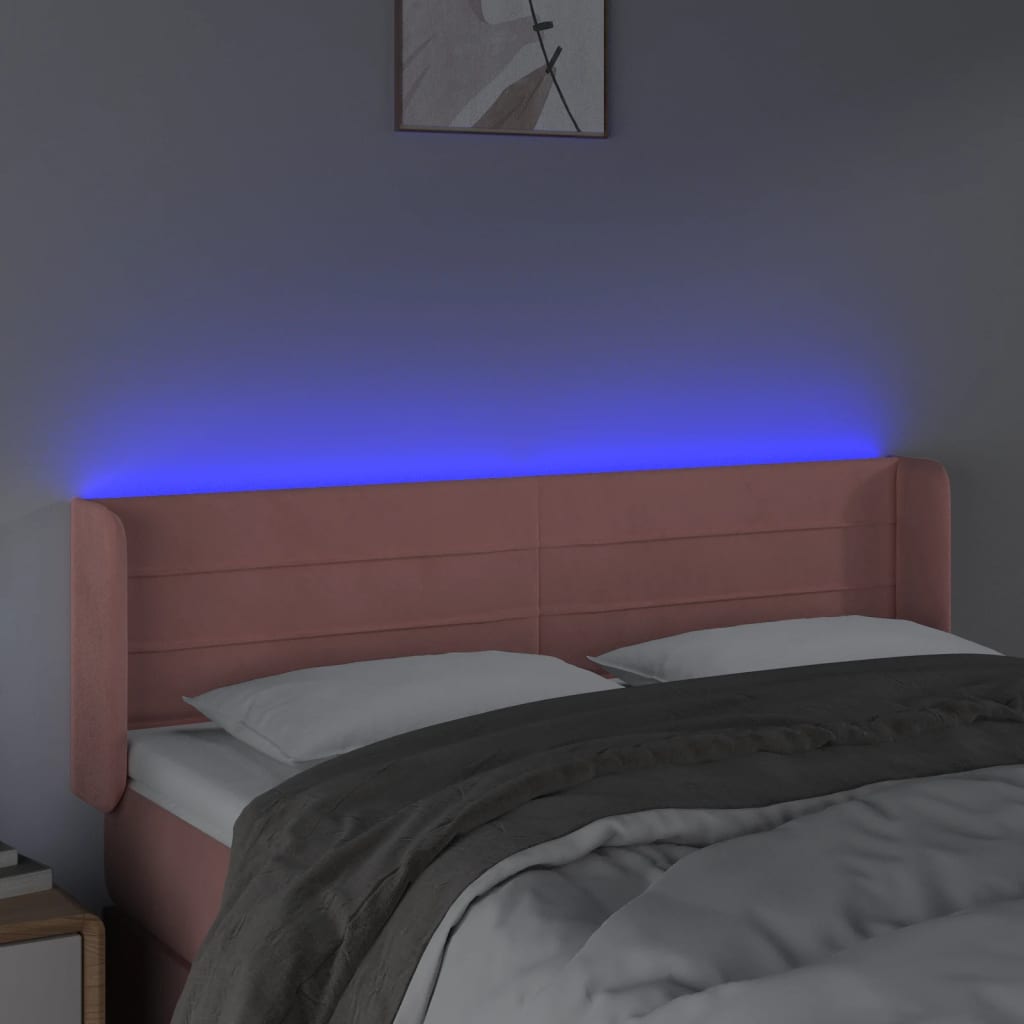 sengegavl med LED-lys 147x16x78/88 cm fløjl lyserød