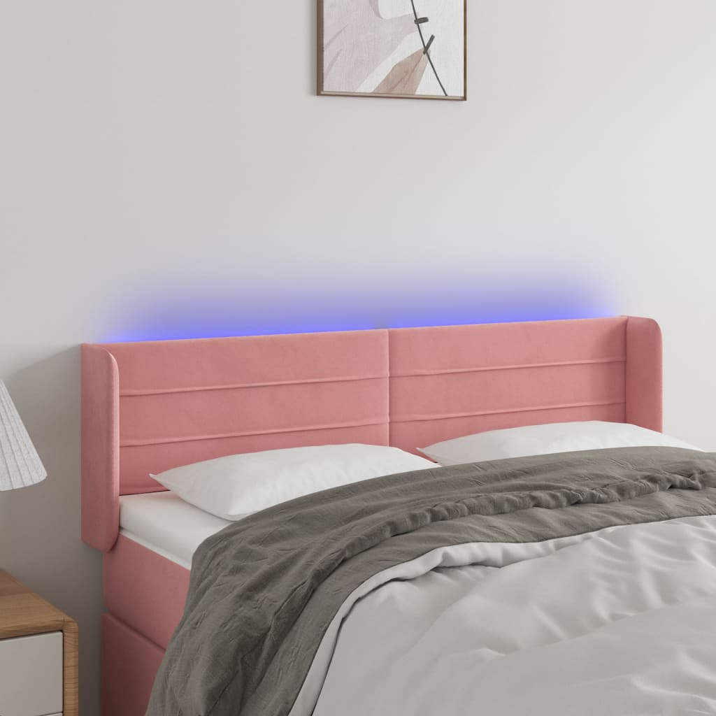 sengegavl med LED-lys 147x16x78/88 cm fløjl lyserød