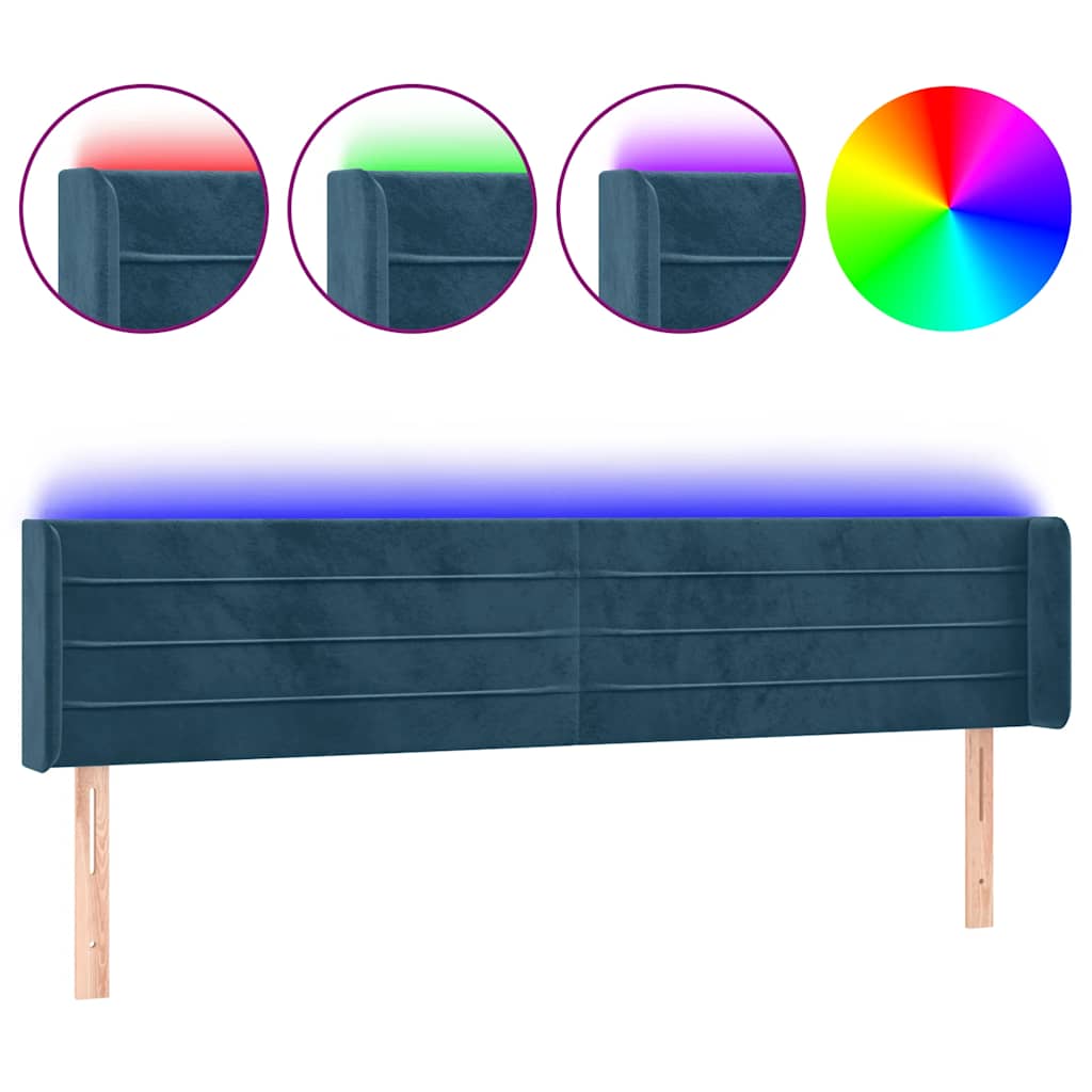 sengegavl med LED-lys 163x16x78/88 cm fløjl mørkeblå