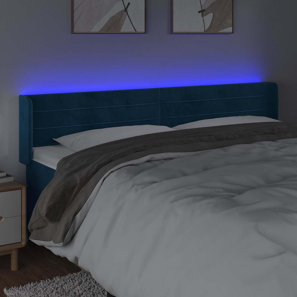 sengegavl med LED-lys 163x16x78/88 cm fløjl mørkeblå