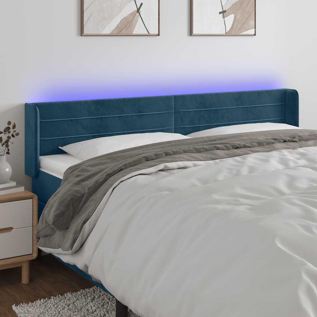 sengegavl med LED-lys 163x16x78/88 cm fløjl mørkeblå