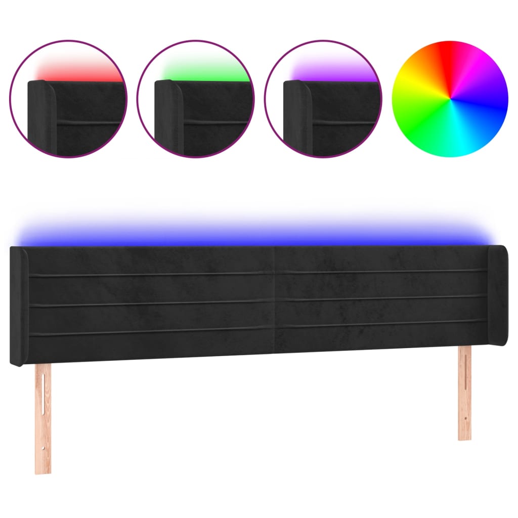 sengegavl med LED-lys 183x16x78/88 cm fløjl sort