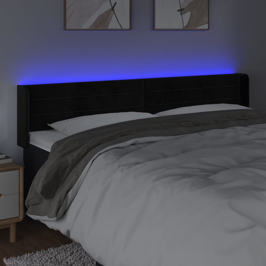 sengegavl med LED-lys 183x16x78/88 cm fløjl sort